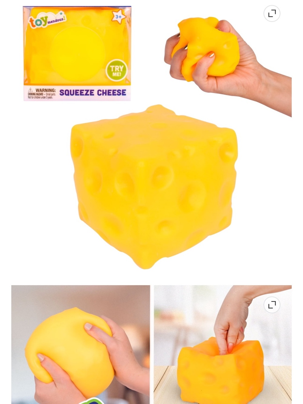 Squeeze Cheese Stress Toy - Yellow Sensory Squishy for Kids